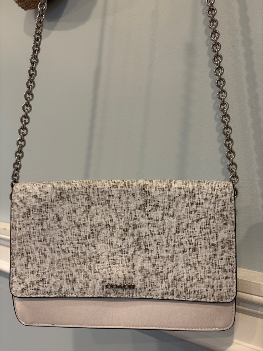 Coach Fold Over Clutch Two-Tone Textured Flap Crossbody Chain Strap